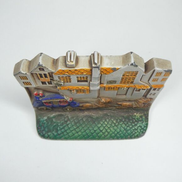 Cast Metal Bookend Streetscape Stagecoach British Street Houses Vintage - Picture 4 of 14